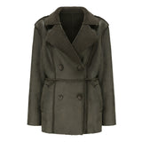 Red Leather Jacket Lapel with Velvet Leather Suede Coat for Women