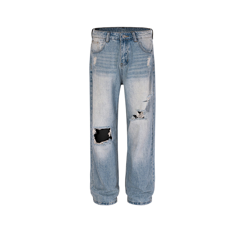 MIJKO Men's Vintage Pants MIJKO Men's Women's Wash Water Old Trousers Straight High Street Jeans