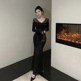Women Dresses off-Shoulder Dress Autumn Winter Long Dress (Csm202403)