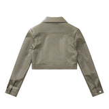 Women Jacket Motorcycle Short PU Leather Coat Lapel Leather Jacket