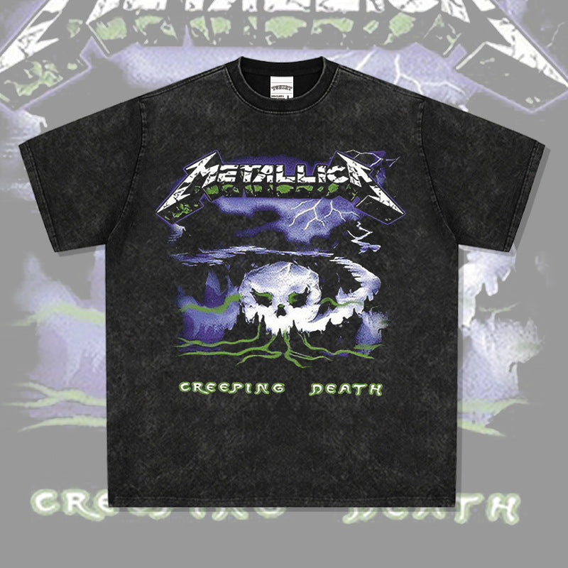 Mens Vintage Rock Band T-Shirt Vintage Metallica Rock Metal Band Print Short Sleeve T-Shirt
