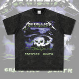 Mens Vintage Rock Band T-Shirt Vintage Metallica Rock Metal Band Print Short Sleeve T-Shirt