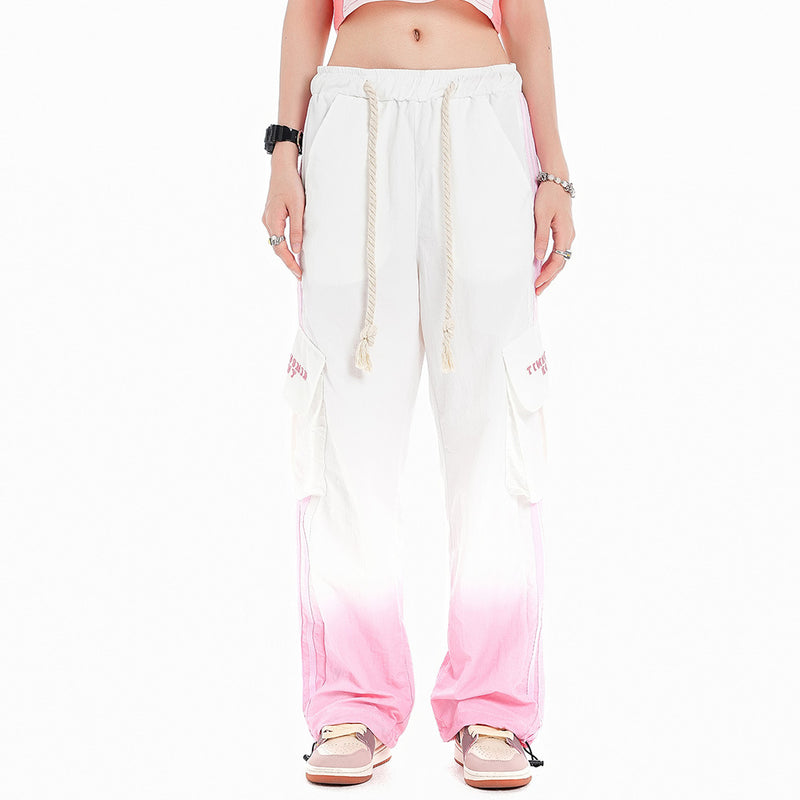 Women Pants Gradient Hanging Dye Workwear Casual Pants Pocket Straight-Leg Trousers