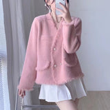 Women Knitted Cardigan Autumn and Winter Tassel Loose Sweater Cardigan