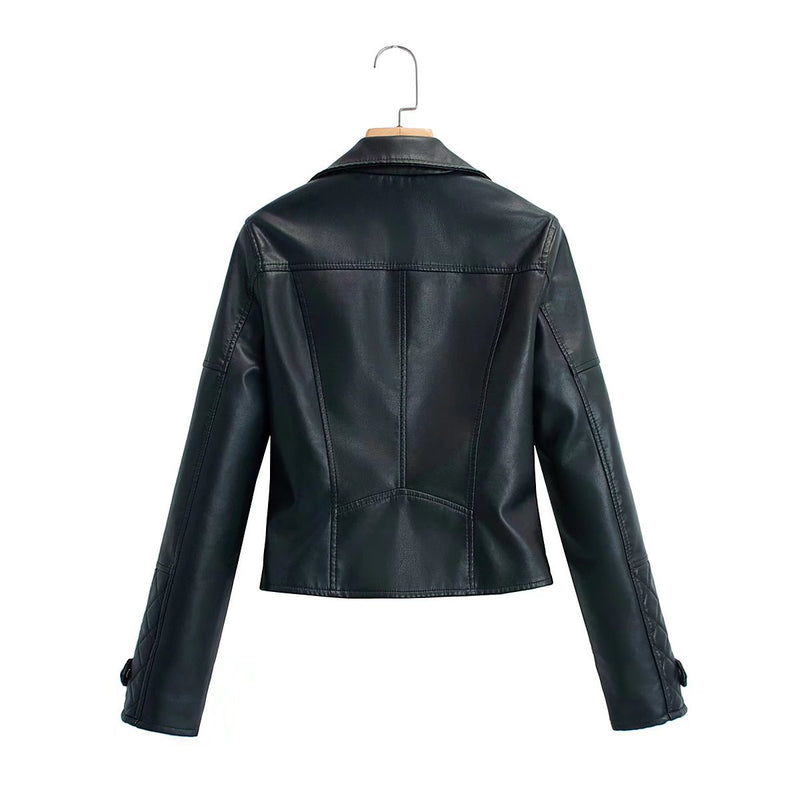 Women Leather Jacket Autumn Faux Leather Slim Motorcycle Jacket Coat