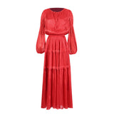 Women Dresses Vintage Spring round Neck Lantern Sleeve Dress (Qymy0409)