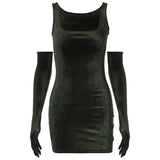 Women Dresse Vintage Velvet Dress Sexy Square-Neck Hip Skirt