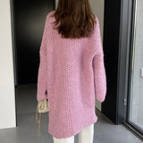 Women Cardigan Sweater Autumn and Winter Loose Pocket Texture Interwoven Long Cardigan Jacket Kc81
