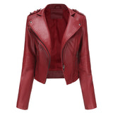 Red Leather Jacket Spring and Autumn Leather Women's Rivet Coat Zipper Leather Jacket
