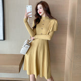 Women Maxi Dress Autumn Winter Retro Long Knitted Dress
