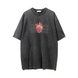 Men Vintage T-Shirt Rose Flame Printed Short Sleeve T-shirt
