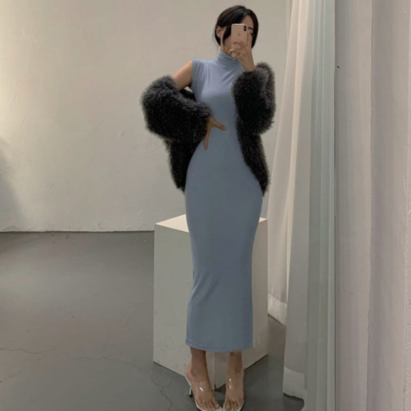 Women Dresses Turtleneck Sleeveless Dress