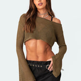 Women Knitted Sweater Spring and Autumn Cropped Short off-Shoulder Knitted Sweater