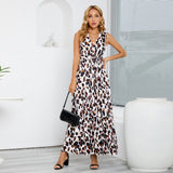 Women Date Dress Summer Leopard Print Maxi Dress