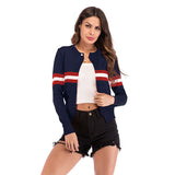 Women Knitted Sweater Autumn Striped Knitted Cardigan Long Sleeve round Neck Sweater Small Coat