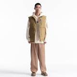 Unisex Winter Cotton Coat Zipper Pocket Decorative Stand Collar Cotton Vest