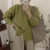 Women Knitwear Autumn and Winter round Neck Sweater Loose Knitted Cardigan