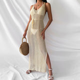 Women Knit Beach Cover Beach Casual Solid Color Knitted Spaghetti Straps Knitted Dress