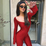 Women Jumpsuit Winter U-Collar Backless Long Sleeves Jumpsuit