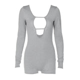 Women Jumpsuit Summer Sexy V-neck Backless Long Sleeves Slim Fit Bodysuit
