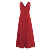 Women Date Dress Sexy Sleeveless V-neck Slit Slim Fit Long Dress