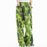 Women Pants Tie-Dyed Floral Print Casual Jumpsuit Loose Straight Wide-Leg Pants