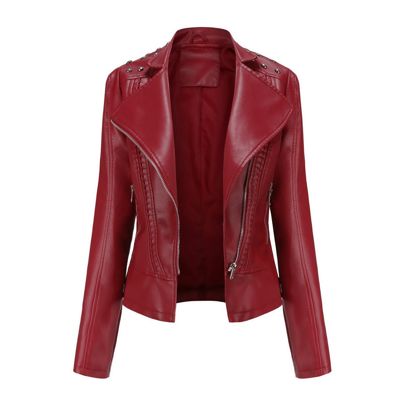 Red Leather Jacket Women's Coat Motorcycle Clothing