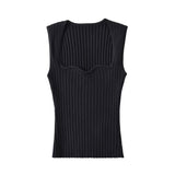 Women Sweater Knitwear Summer Square Collar Wave Pattern Vest
