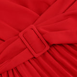 Women Date Dress Sexy V-neck Bubble Lantern Sleeve Pleated Skirt