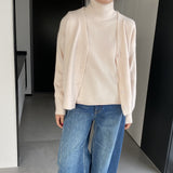 Women Knitted Two-Piece Set Turtleneck Vest Cardigan Knitted Two-Piece X3050