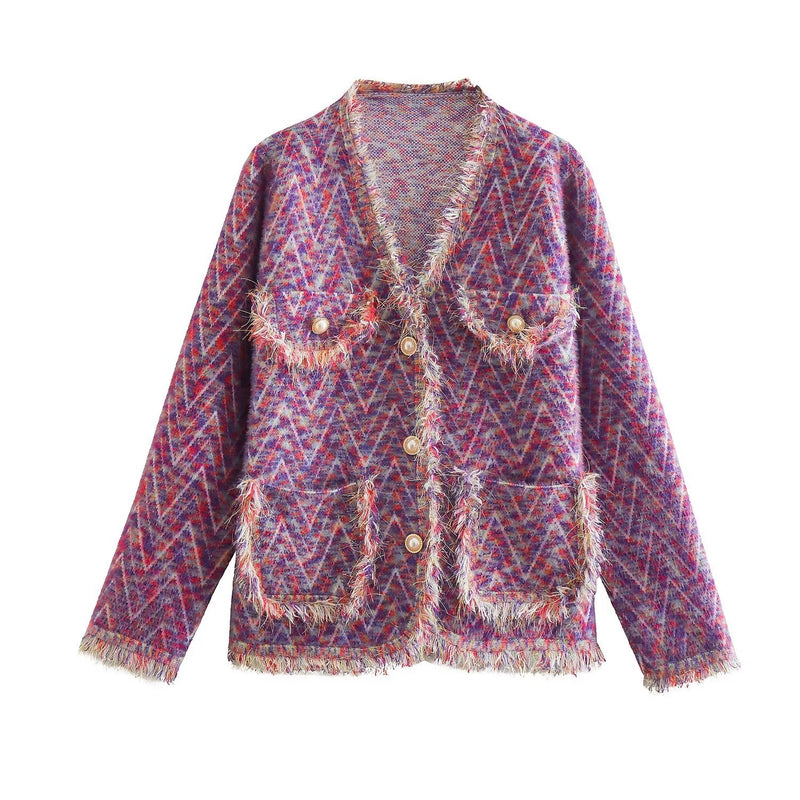 Women Sweater Knitwear Winter Imitation Marten Coat Fringe Short Knitted Cardigan Loose Chanel Coat