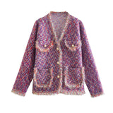 Women Sweater Knitwear Winter Imitation Marten Coat Fringe Short Knitted Cardigan Loose Chanel Coat