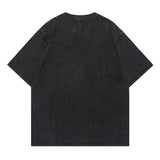 Men T Shirt Worn Looking Washed-out Letter Print Short-Sleeve T-shirt