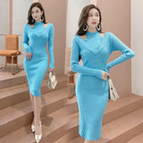 Women Maxi Dress Autumn and Winter off-the-Shoulder Slim Knit Dress