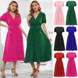 Women Date Dress Summer Puff Sleeve Dress V-neck Dress