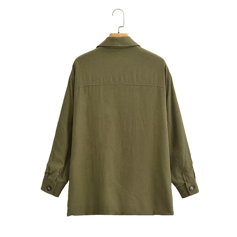 Women Jacket Fall Women's Clothing Lapel Single Breasted Long Sleeve Pocket BF Style Shirt Jacket