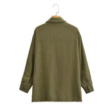 Women Jacket Fall Women's Clothing Lapel Single Breasted Long Sleeve Pocket BF Style Shirt Jacket