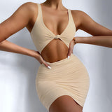 Women Dresses Summer Hollow Sexy Backless Sheath Slim Fit Dress (Bla0420)