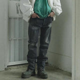 MIJKO Men Vintage Pants MIJKO Washed Pants Slim-fit Jeans