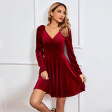Women Dress Autumn and Winter V-neck Sexy Velvet Dress Banquet Dress