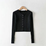 Women Sweater Knitwear Spring round Neck Twist Simple Single-Breasted Long Sleeve Short Knitted Cardigan