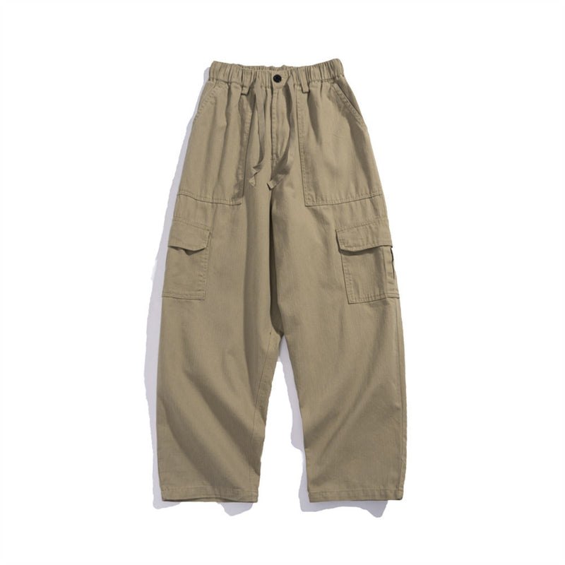 Men Sweatpants Multi-Pocket Cargo Pants Loose Straight Trousers Casual Wide Leg Pants