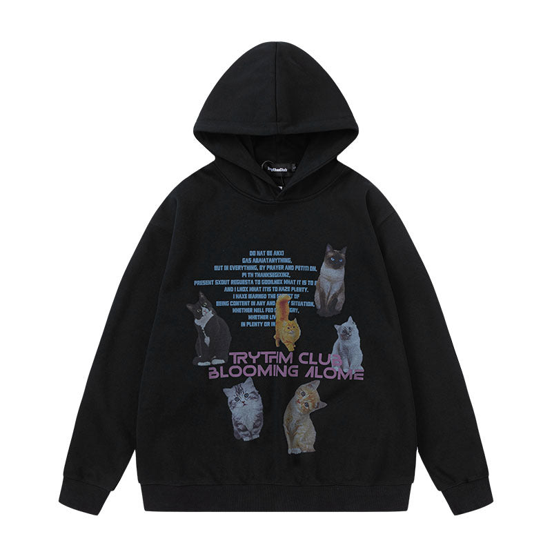 Men Hoodie Cute Cat Print Couple Hooded Sweater