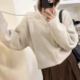 Women Knitted Cardigan Fall Winter Hooded Sweater Cardigan Loose Leisure Short Knitted Coat
