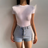 Women Tops Summer round Neck Short Sleeves Jumpsuit