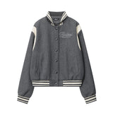 Women Jacket Lapel Baseball Uniform Coat Button Cardigan Jacket