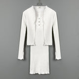 Women Dresses Square Collar Vest Camisole Cardigan Jacket Long-Sleeved V-neck Dress