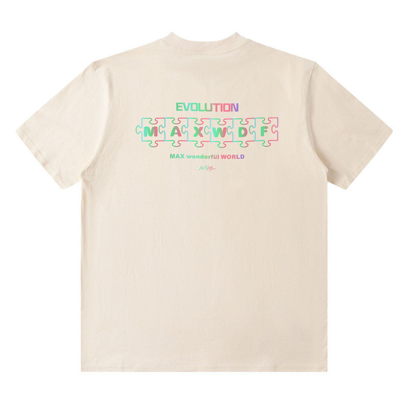 Men T Shirt Vintage Letter Print Casual Short Sleeve T-shirt