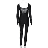 Women Jumpsuit Winter U-Collar Backless Long Sleeves Jumpsuit