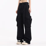 Men Sweatpants Cargo Straight-Leg Trousers Men's Zipper Pocket Loose Wide Leg Pants